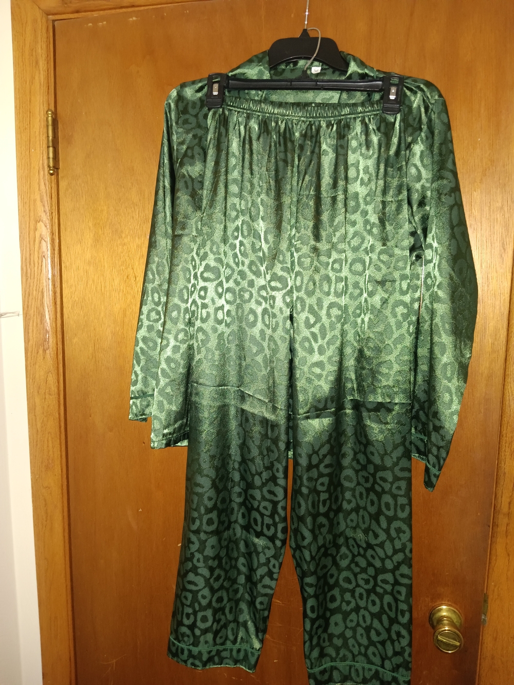 Green Leopard-Print Satin Pants & Top Set
